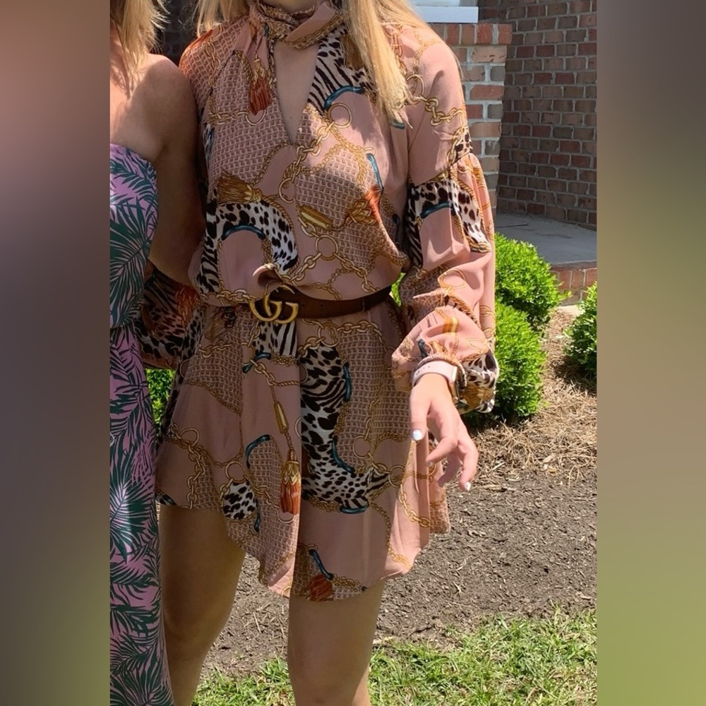 Fate Pink and Gold Patterned Dress